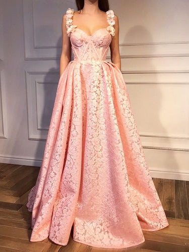 Pink Prom Dresses Straps A-line Floor-length Sexy Luxury Prom Dress JKL982|Annapromdress