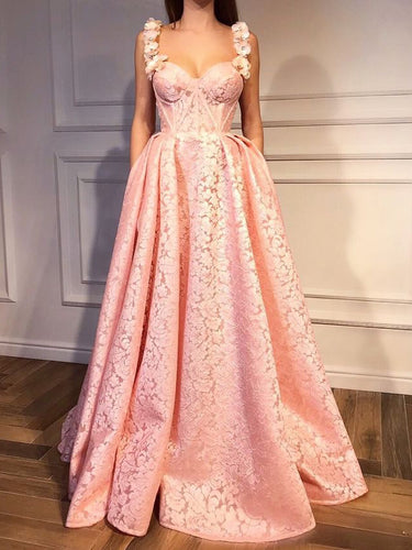 Pink Prom Dresses Straps A-line Floor-length Sexy Luxury Prom Dress JKL982|Annapromdress