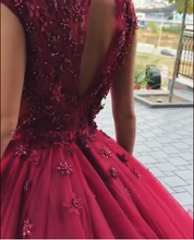 Ball Gown Prom Dresses Scoop Long Beading Chic Luxury Big Burgundy Prom Dress JKL984|Annapromdress