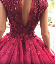 Ball Gown Prom Dresses Scoop Long Beading Chic Luxury Big Burgundy Prom Dress JKL984|Annapromdress