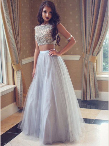Two Piece Prom Dresses Scoop A line Beading Long Sexy Prom Dress JKL985|Annapromdress
