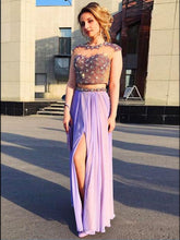 Two Piece Prom Dresses Scoop Rhinestone Long Sparkly Prom Dress JKL988|Annapromdress