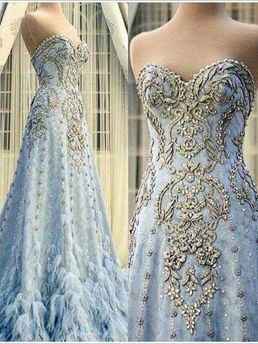 Luxury Prom Dresses Sweetheart A-line Sparkly Plume Long Prom Dress JKL989|Annapromdress