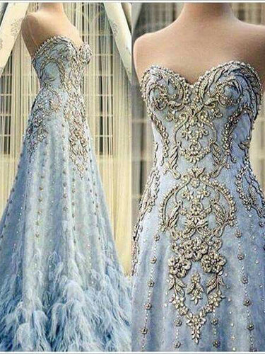 Luxury Prom Dresses Sweetheart A-line Sparkly Plume Long Prom Dress JKL989|Annapromdress
