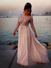 Long Sleeve Prom Dresses Bateau A-line Beading Long Sexy Prom Dress JKL990|Annapromdress