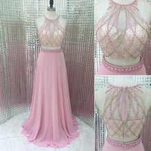 Two Piece Prom Dresses Scoop A-line Long Beading Chic Pink Prom Dress JKL992|Annapromdress
