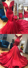 Mermaid Prom Dresses off-the-shoulder Sweep Train Chic Red Prom Dress JKL994|Annapromdress