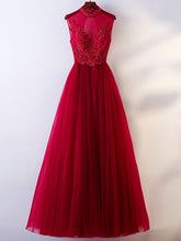 Chic Prom Dresses High Neck A line Burgundy Prom Dress Sexy Evening Dress JKL997|Annapromdress