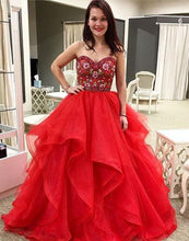 Ball Gown Prom Dresses Sweetheart Embroidery Floor-length Red Prom Dress JKL998|Annapromdress