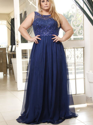 Beautiful Plus Size Prom Dresses Dark Navy Floor-length Prom Dress JKP006