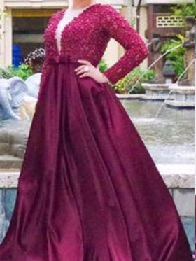 Sexy Plus Size Prom Dresses Burgundy Satin Long Appliques Prom Dress JKP012