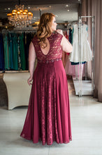 Burgundy Plus Size Prom Dresses V-neck Sexy Lace Long Prom Dress JKP014