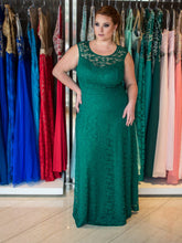 Hunter Green Plus Size Prom Dresses Scoop Lace Floor-length Long Prom Dress JKP015