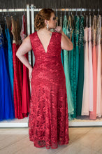 Burgundy Plus Size Prom Dresses Scoop A-line Lace Sexy Long Prom Dress JKP017