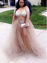 Plus Size Prom Dresses Sweep/Brush Train Tulle Rhinestone Long Prom Dress JKP020