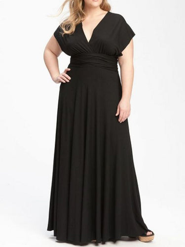 Black Plus Size Prom Dresses V-neck Chiffon Floor-length Sexy Prom Dress JKP024
