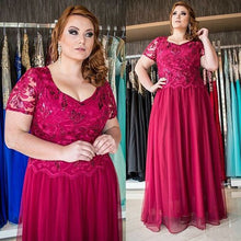 Fuchsia Plus Size Prom Dresses A-line Chiffon V-neck Sexy Long Prom Dress JKP027