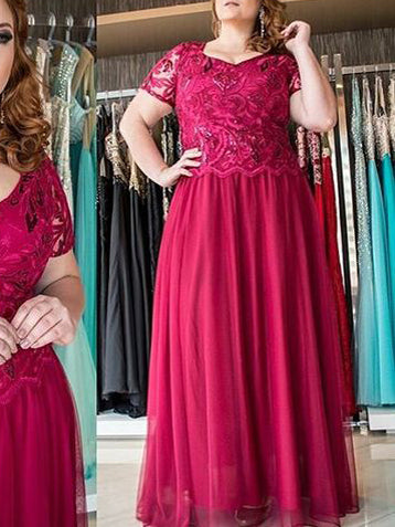 Fuchsia Plus Size Prom Dresses A-line Chiffon V-neck Sexy Long Prom Dress JKP027