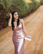 Sexy Halter V-Neck Rose Gold Sparkly Prom Dress JKR307|Annapromdress