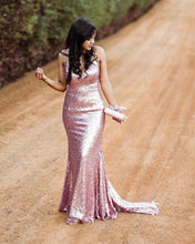 Sexy Halter V-Neck Rose Gold Sparkly Prom Dress JKR307|Annapromdress