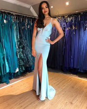 Spaghetti Lace-up Light Blue Trumpet/Mermaid Prom Dress JKR311|Annapromdress