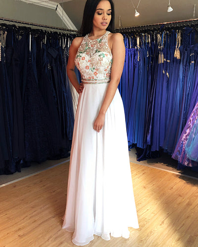 Amazing Colorful Beaded A-Line Floor Length Chiffon Prom Evening Dress JKR312|Annapromdress