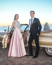 Sexy Deep V-Neck Beaded Bodice A-Line Blush Prom Evening Dress JKR313|Annapromdress