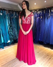 Cap Sleeve Lace Appliques A-Line Floor Length Chiffon Prom Evening Dress JKR316