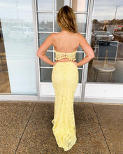 Exquisite Lace Yellow Spaghetti Straps Two Piece Mermaid Prom Dress JKR320