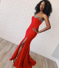 Strapless Red Satin Beading Trumpet/Mermaid Prom Dress JKR322