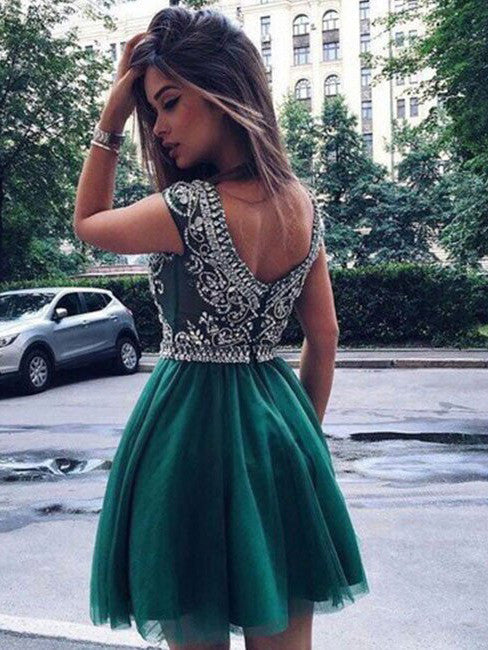 2017 Homecoming Dress Tulle Dark Green Short Prom Dress Party Dress JKS004