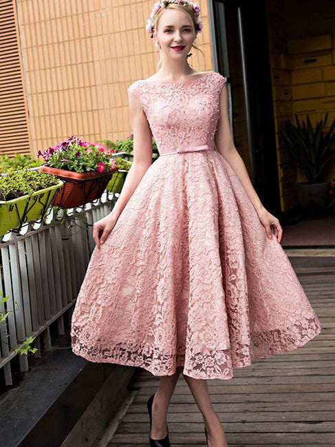 Homecoming Dress Lace up Bowknot Tea length Short Prom Dress Party Dre Anna PromDress