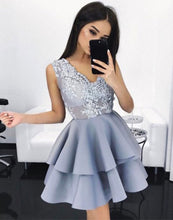 2017 Homecoming Dress V-neck Lavender Lace Short Prom Dress Party Dress JKS043