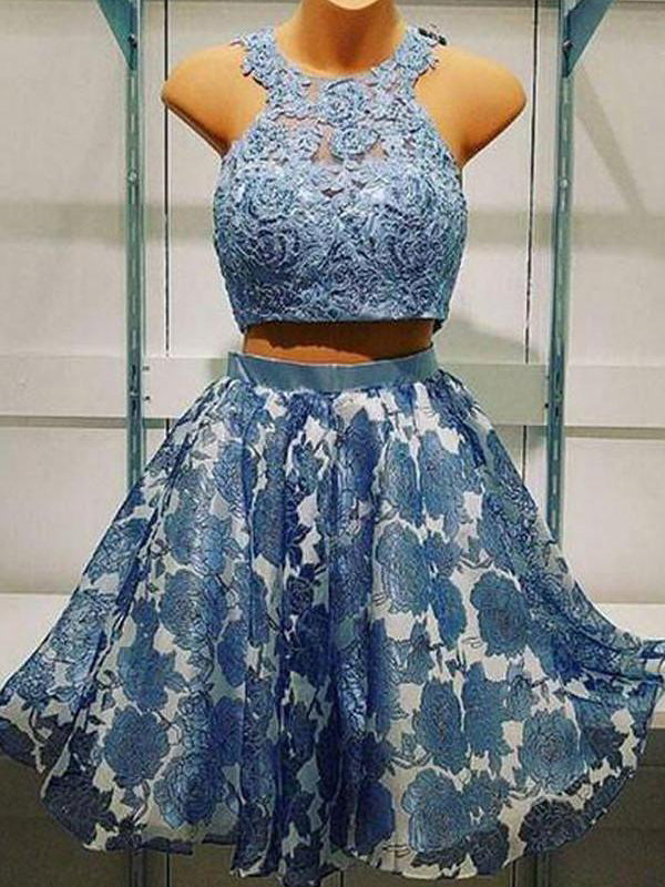 2017 Homecoming Dress Beautiful Lace Two Pieces Short Prom Dress Party Dress JKS048