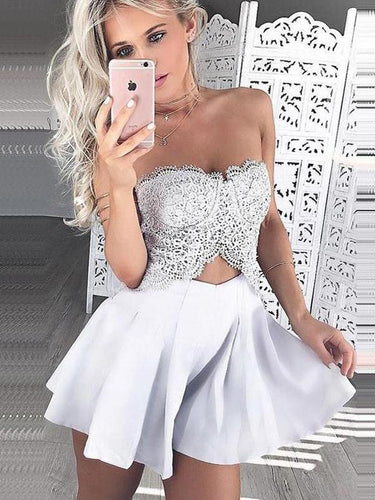 2017 Homecoming Dress Beautiful Sexy Lace White Short Prom Dress Party Dress JKS052
