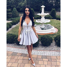 Homecoming Dress V-neck Silver Appliques Short Prom Dress Party Dress JKS055|Annapromdress