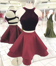 Cute Homecoming Dress Halter Two Pieces Burgundy Short Prom Dress Party Dress JKS056|Annapromdress