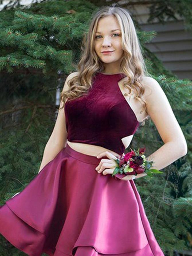Two Piece Homecoming Dress Halter Burgundy Short Prom Dress Cute Party Anna PromDress Two Piece Homecoming Dress Halter Burgundy Short Prom Dress Cute Party Anna PromDress