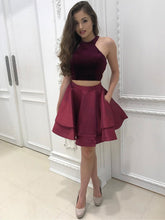 Two Piece Homecoming Dress Halter Burgundy Short Prom Dress Cute Party Dress JKS056|Annapromdress