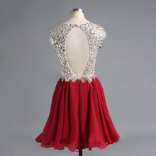 Sexy V-neck Homecoming Dress Red Chiffon Short Prom Dress Party Dress JKS063