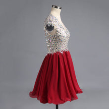 Sexy V-neck Homecoming Dress Red Chiffon Short Prom Dress Party Dress JKS063