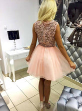 Pearl Pink Homecoming Dress Tulle Lace Short Prom Dress Party Dress JKS064