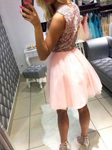 Pearl Pink Homecoming Dress Tulle Lace Short Prom Dress Party Dress JKS064