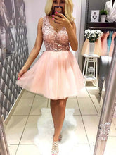 Pearl Pink Homecoming Dress Tulle Lace Short Prom Dress Party Dress JKS064