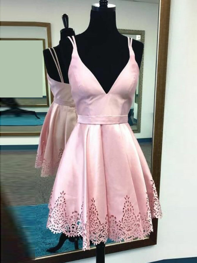 Cute Pink Homecoming Dress Spaghetti Straps Short Prom Dress Party Dre –  Anna PromDress