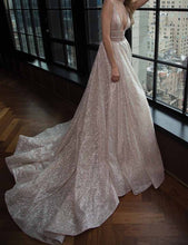 Sexy Prom Dresses V-neck Silver Organza Long Prom Dress/Evening Dress JKS076