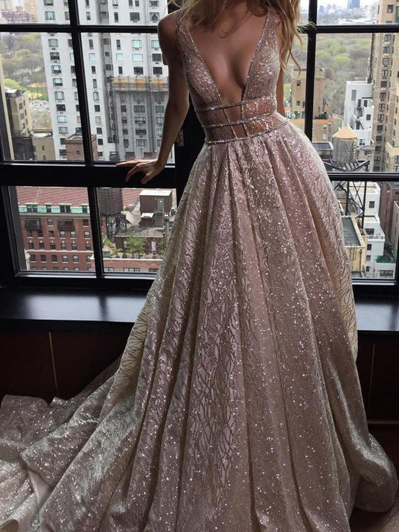 Sexy Prom Dresses V-neck Silver Organza Long Prom Dress/Evening Dress Anna PromDress Sexy Prom Dresses V-neck Silver Organza Long Prom Dress/Evening Dress Anna PromDress