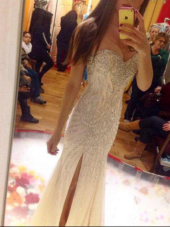 Ivory Prom Dress Sweetheart Sequins Sexy Long Prom Dress/Evening Dress JKS077