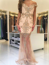 Champagne Prom Dresses Off-the-shoulder Sexy Prom Dress/Evening Dress JKS083
