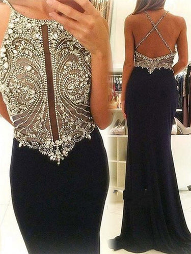Black Prom Dresses Elastic Woven Satin Sheath/Column Prom Dress/Evening Dress JKS087
